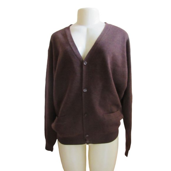 Eldon HIlls Men's Brown X-Fine Merino Wool Long Sleeve Cardigan in Sz M - Picture 2 of 6
